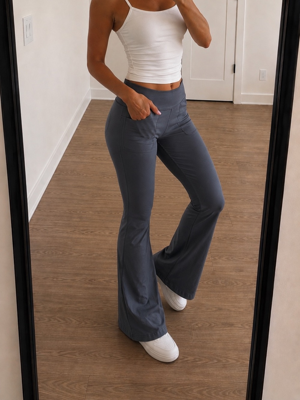 Crossover Slate Grey Lowrise Flared Leggings